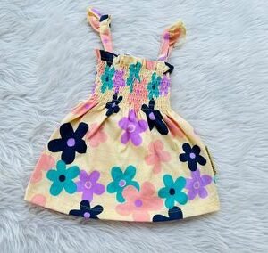 Yellow With floral print Frill frock ( new born )