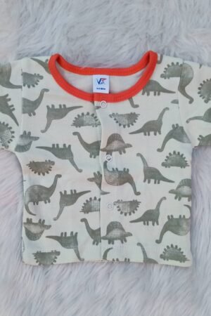 Olive Green Dinosaurs print Half sleeve jabla ( 3 to 6 months )