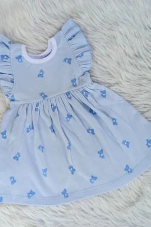 Blue Bear Print Hand frill frock