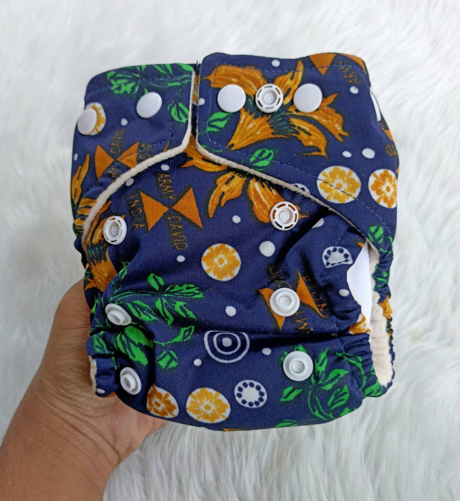 Blue with leaf print reusable diaper