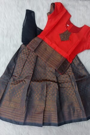 Red with Grey Pattu pavadai ( 12 to 18 months )