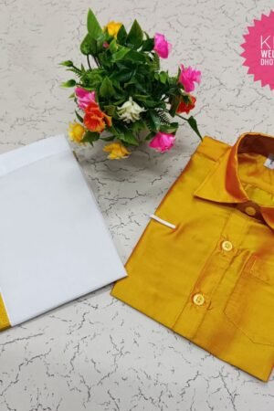 Yellow Pattu Shirt and Dhoti ( 2 to 3 year )
