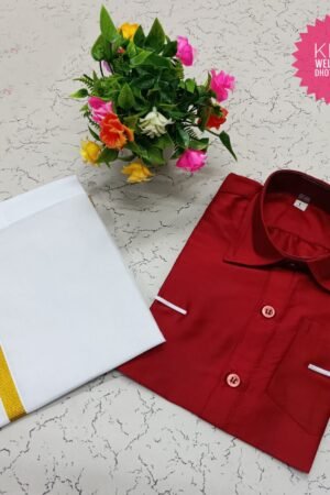 Dark Red Pattu Shirt and Dhoti ( 2 to 3 year )