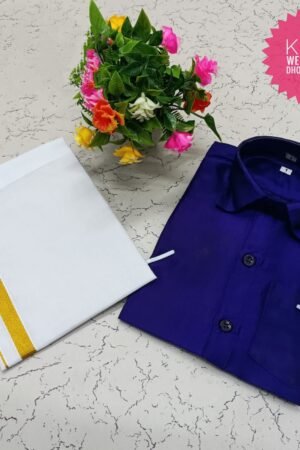 Ink Blue Pattu Shirt and dhoti ( 2 to 3 year )