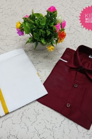 Maroon Pattu Shirt and Dhoti ( 2 to 3 years )