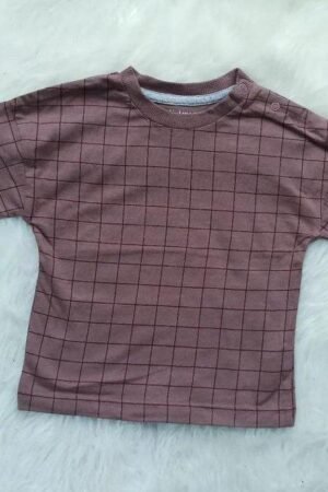 Brown checked full hand t shirt ( 0 to 3 months )