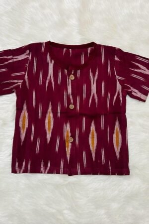 Maroon Ikkat shirt ( 0 to 3 months )