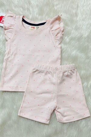Heart Print Frill hand t shirt and shorts set ( 6 to 12 months )