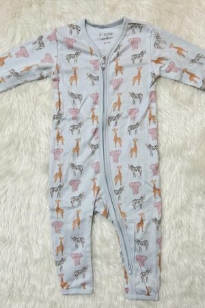 Light Blue with animal print Jumpsuit ( 9 to 12 months )