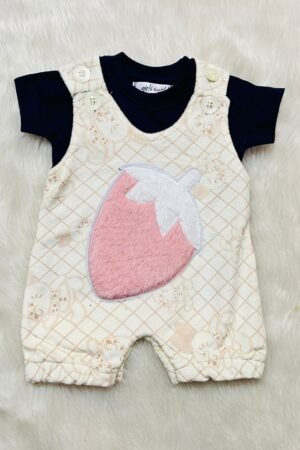 Strawberry fur material Print Dungaree ( 6 to 9 months )