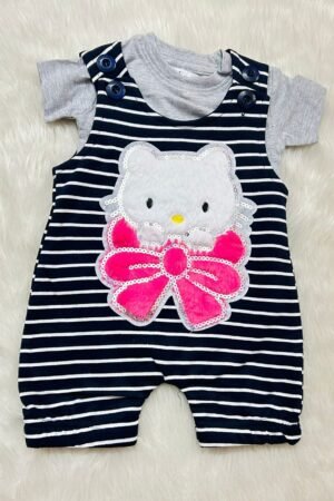 Kitty Print Velvet material dungaree ( 6 to 9 months )