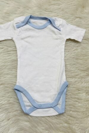 Plain white with Blue collar romper ( 0 to 3 months )
