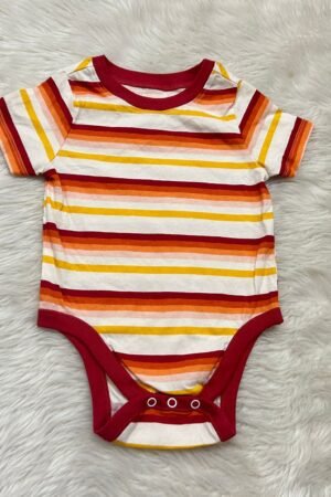 Red with Multi color stripped romper ( 3 to 6 months )