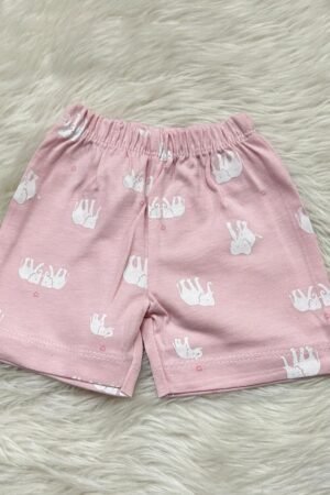 Pink with White Elephant Print Shorts ( 0 to 3 months )