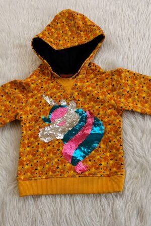 Mustard Yellow Unicorn print Hoodie ( 24 to 36 months )