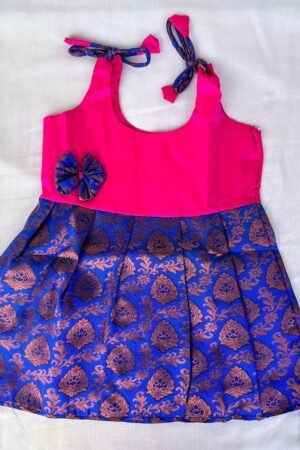 Pink With Blue pattu Knot frock ( 6 to 12 months )