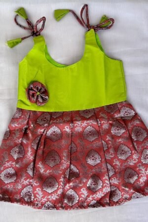 Green with Orange pattu knot frock ( 6 to 12 months )