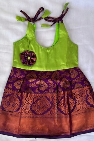 Green with Wine pattu Knot frock ( 0 to 6 months )