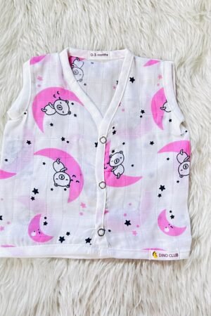 Teddy with Pink Moon muslin jabla ( 0 to 3 months )