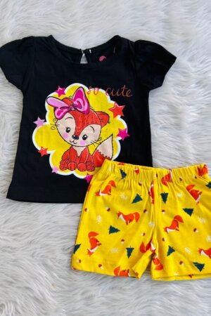 Cute fox print girls t shirt set