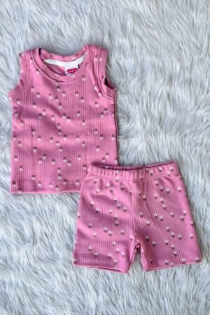 Pink Flower Sleeveless T shirt set