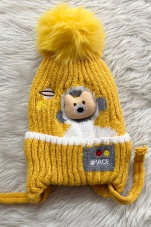Yellow fur woolen cap