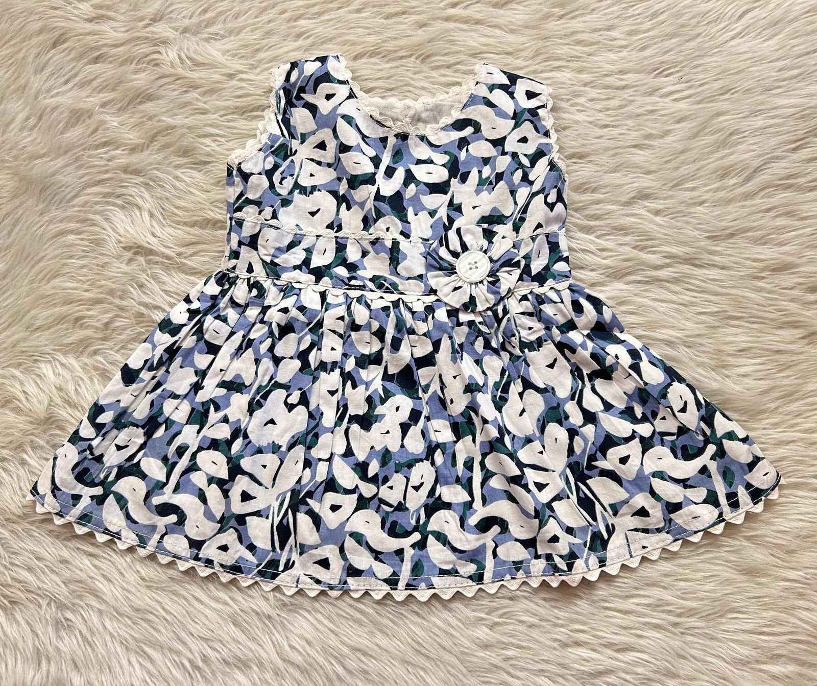 Blue with white flora